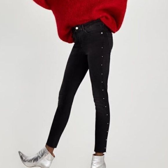 NEW Zara Denim Z1975 Side‎ Stud Raw Hem SKINNY Jeans Size 4 - Picture 1 of 11